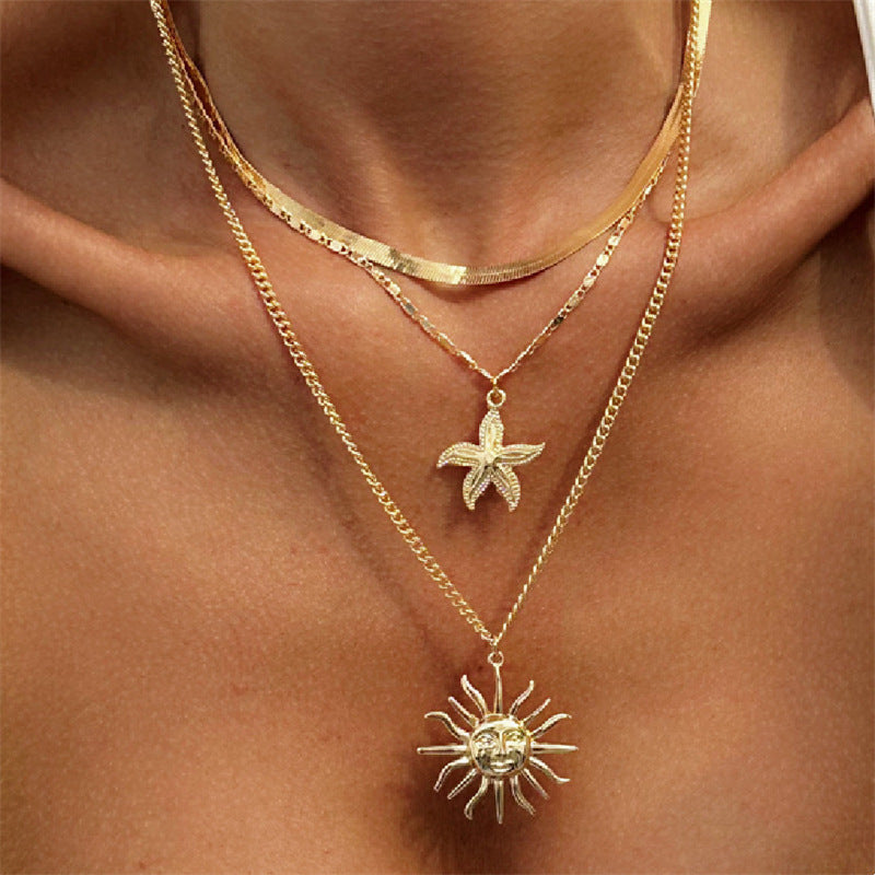 Starfish, shell, conch pendant, pearl, a versatile summer accessory for women with multiple layers